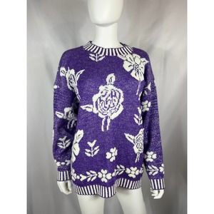 1990's Purple/White/Silver Rose Sweater